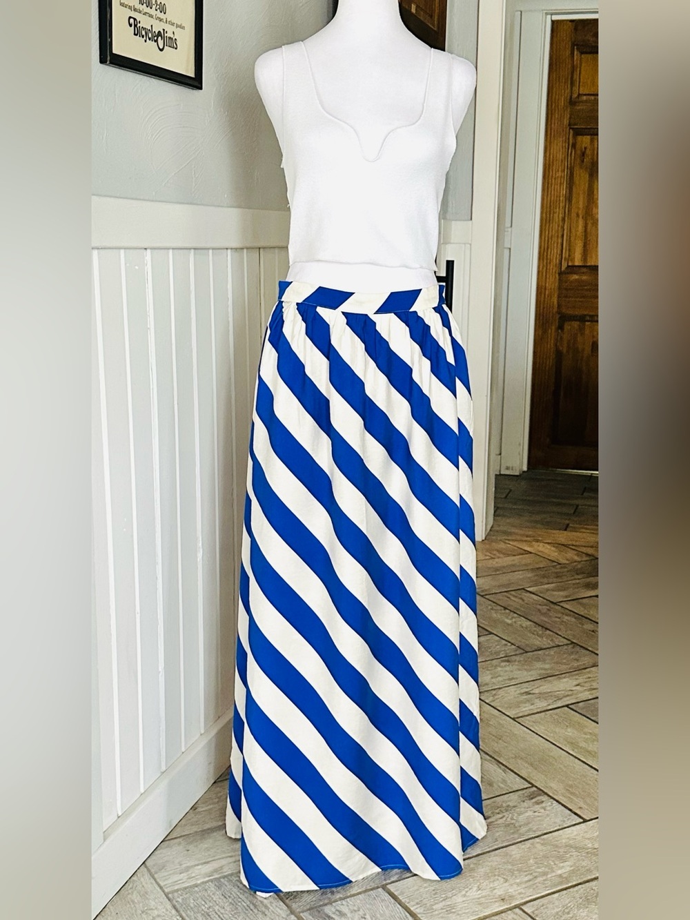 Compania’ Fantastica Blue White Striped Maxi Skirt NWT Size Large